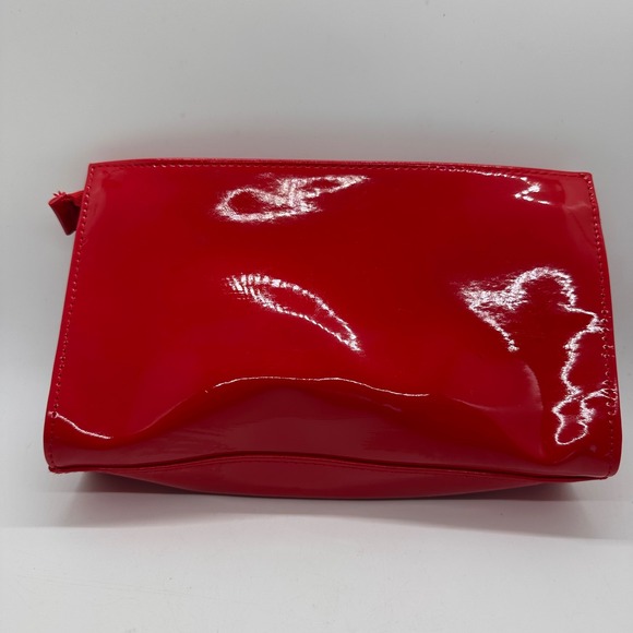 Lancome Paris Red Patent Leather Cosmetic Makeup Bag Pouch Clutch Zipper Closure - Picture 6 of 12
